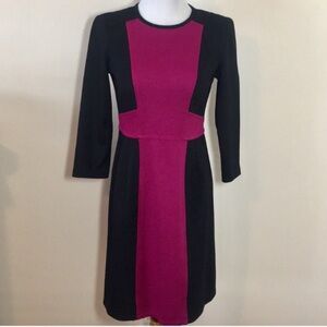 Nanette Lepore Pink and Black Color Block Fitted Sheath Dress 3/4 Sleeve Size 4